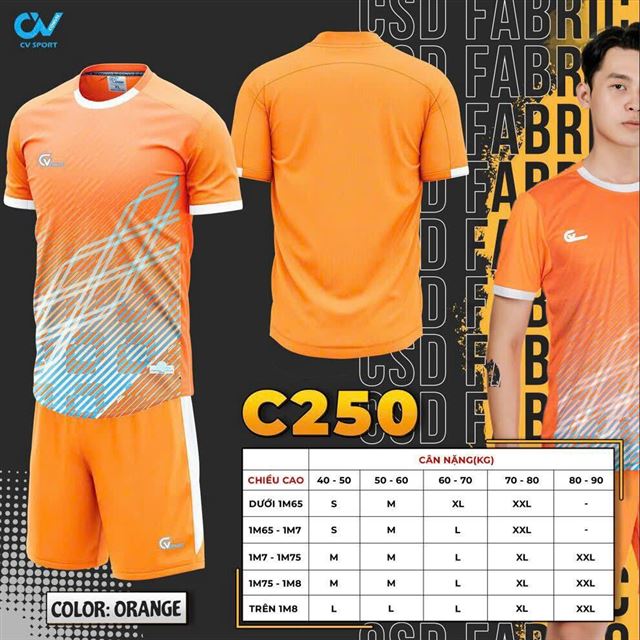 Áo Bóng Đá Không Logo CV 250 Cam