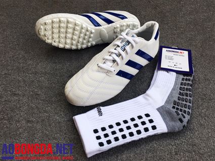 Giầy bóng đá phủi 3 sọc CT3 trắng sọc xanh bích