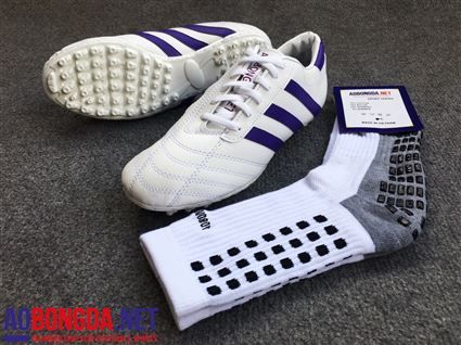 Giầy bóng đá phủi 3 sọc CT3 trắng sọc tím