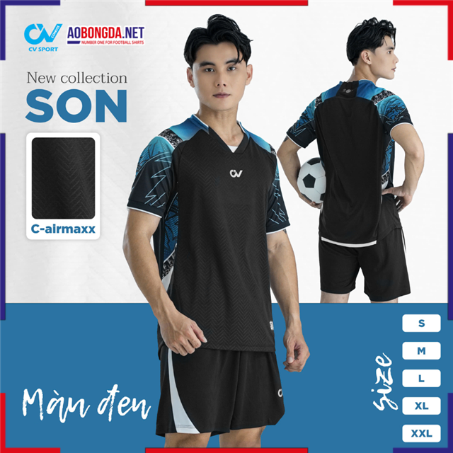 Áo Bóng Đá Không Logo CV Son Đen