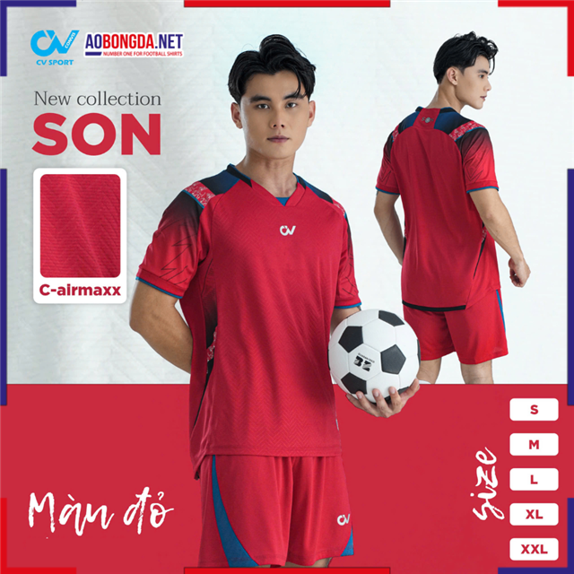 Áo Bóng Đá Không Logo CV Son Đỏ