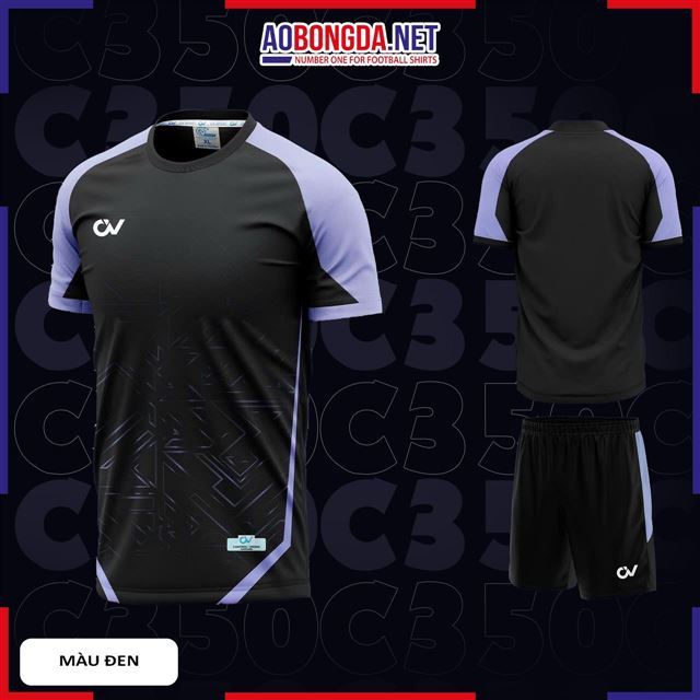 Áo Bóng Đá Không Logo CV C350 Đen
