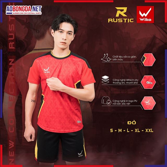 Áo Bóng Đá Không Logo Wika Rustic Đỏ