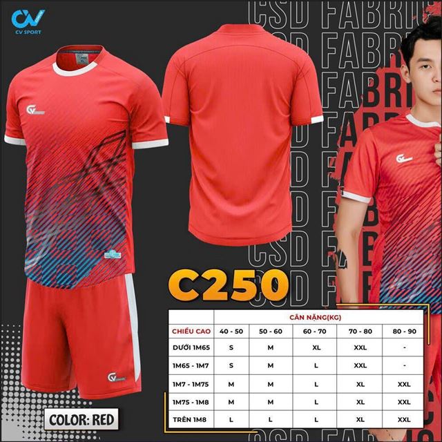 Áo Bóng Đá Không Logo CV 250 Đỏ