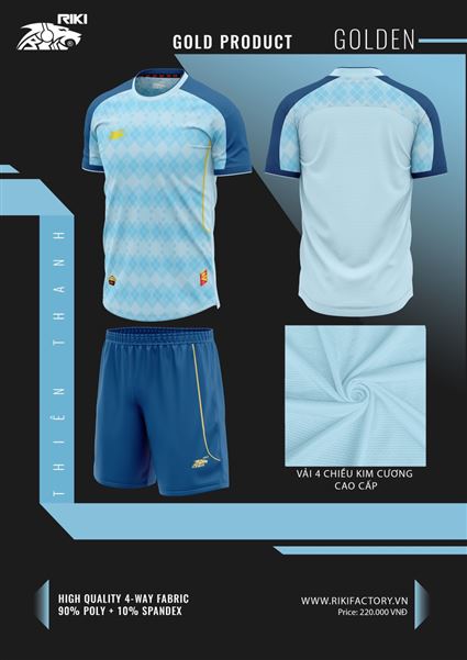 Áo Bóng Đá Không Logo Riki Golden Thiên Thanh