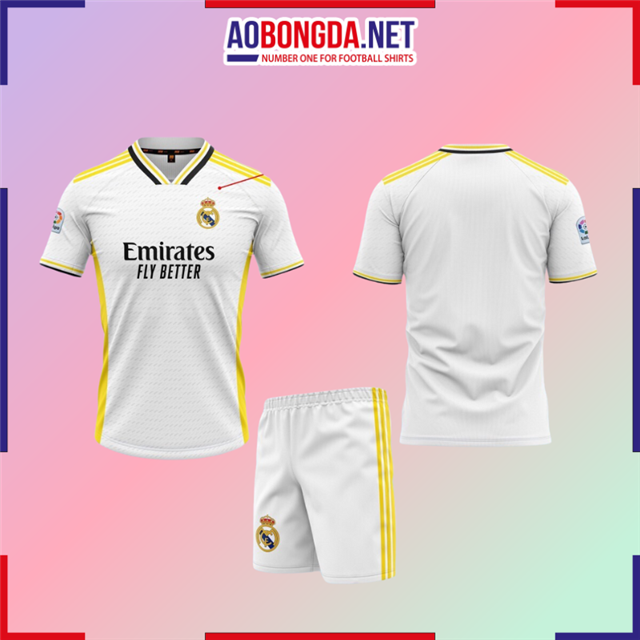 Áo Bóng Đá Real Madrid Trắng Viền Vàng 2023-2024