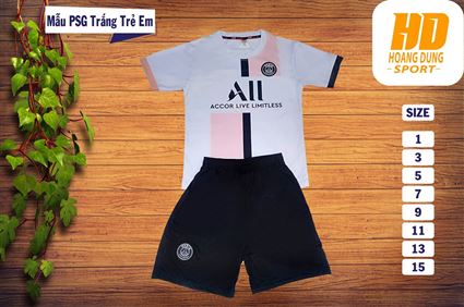 Bộ Quần Áo bóng đá trẻ em clb PSG Trắng 2021-2022