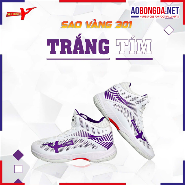 Giày Bóng Chuyền Sao Vàng 301 Trắng Tím