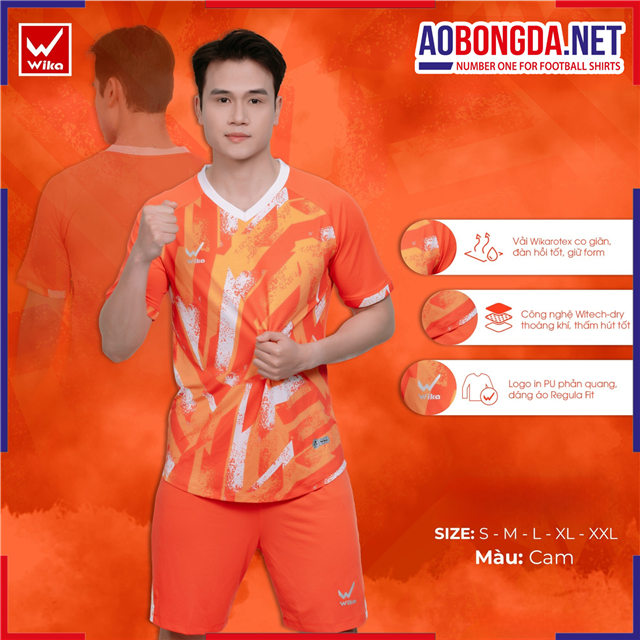 Áo Bóng Đá Không Logo Wika Thunder Cam