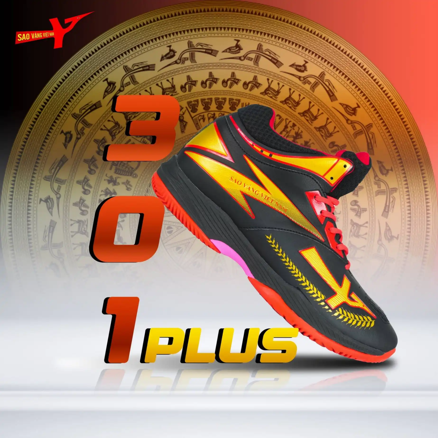 Giày Bóng Chuyền Sao Vàng 301 Plus Đen Đỏ