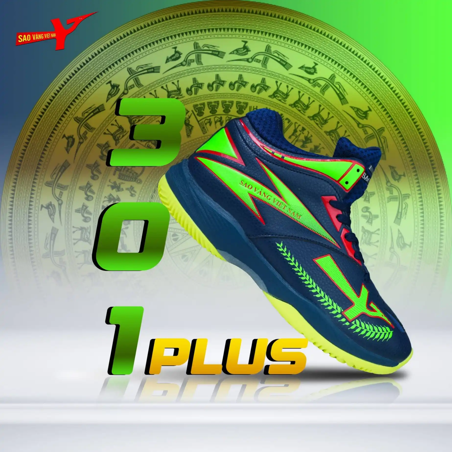 Giày Bóng Chuyền Sao Vàng 301 Plus Đen Xanh