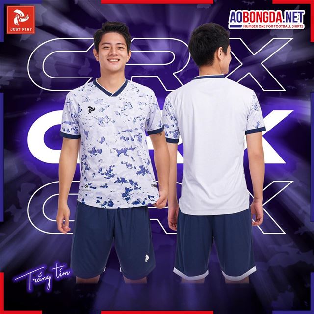 Áo Bóng Đá Không Logo Justplay CRX Trắng Tím