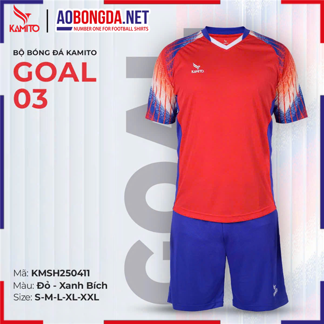 Áo Bóng Đá Không Logo Kamito Goal 03 Đỏ Xanh Bích
