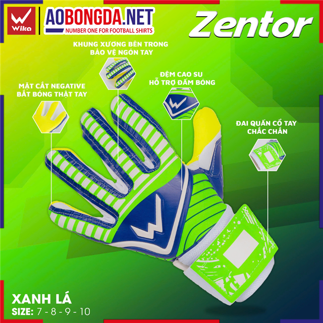 Găng Tay Thủ Môn Wika Zentor Xanh Lá