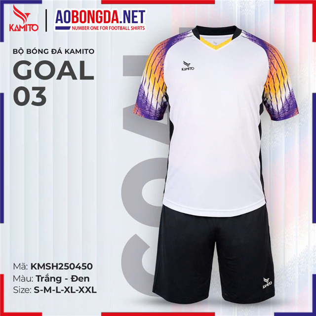 Áo Bóng Đá Không Logo Kamito Goal 03 Trắng Đen