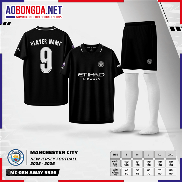 Áo Bóng Đá Câu Lạc Bộ Manchester City Đen 2025-2026