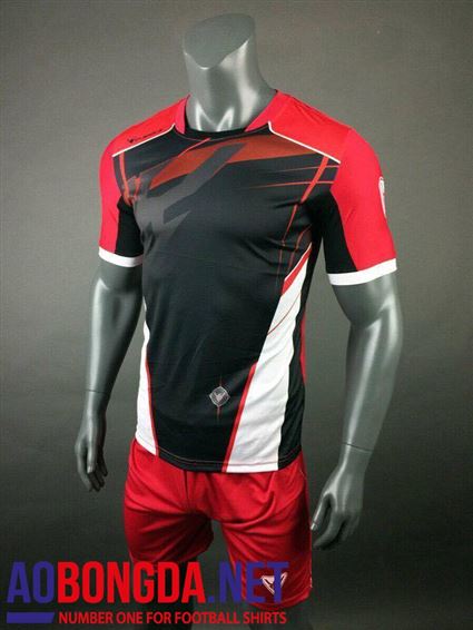 Mẫu áo bóng đá không logo Eureka đỏ  pha đen,trắng