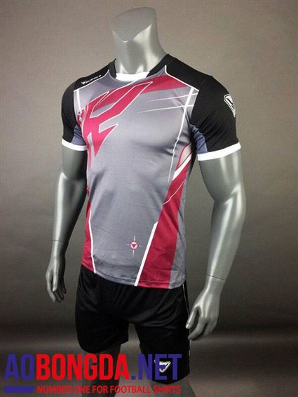 Mẫu áo bóng đá không logo Eureka xám pha đỏ, đen
