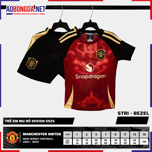 Áo Bóng Đá Câu Lạc Bộ Manchester United Trẻ Em Đỏ 2024-2025