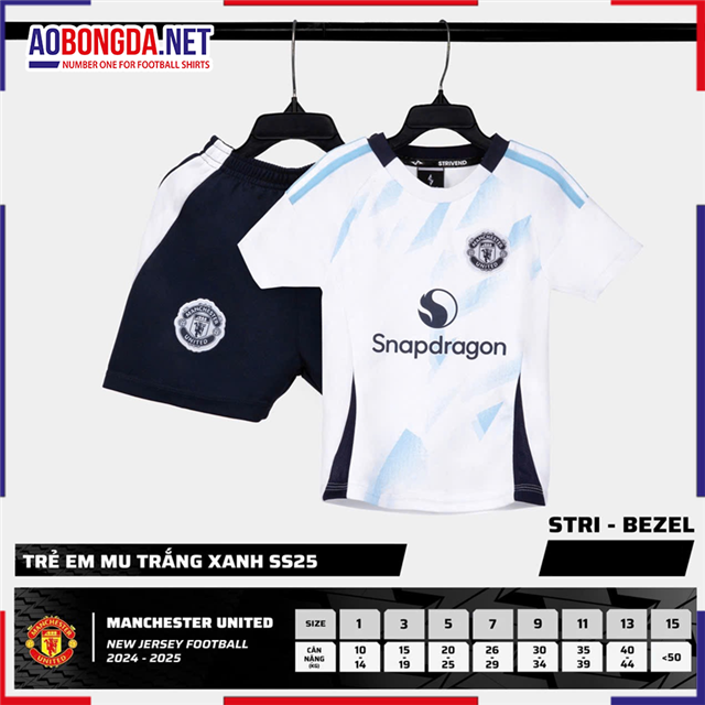 Áo Bóng Đá Câu Lạc Bộ Manchester United Trẻ Em Trắng Xanh 2024-2025