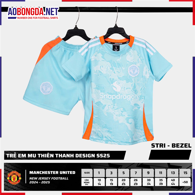 Áo Bóng Đá Câu Lạc Bộ Manchester United Trẻ Em Xanh Ngọc 2024-2025