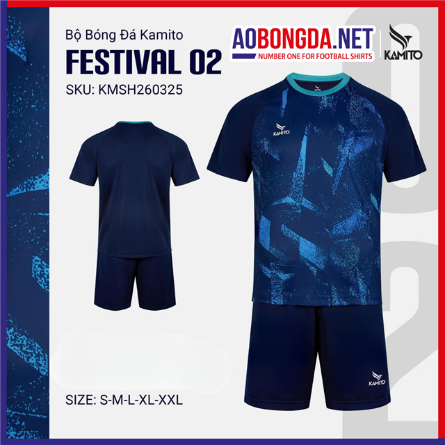 Áo Bóng Đá Không Logo Kamito Festival 02 Xanh Đen