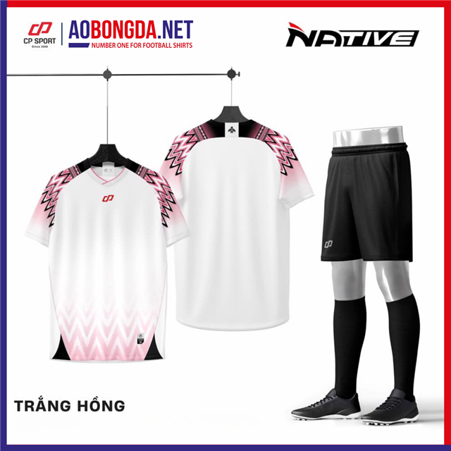 Áo Bóng Đá Không Logo CP Native Trắng Hồng