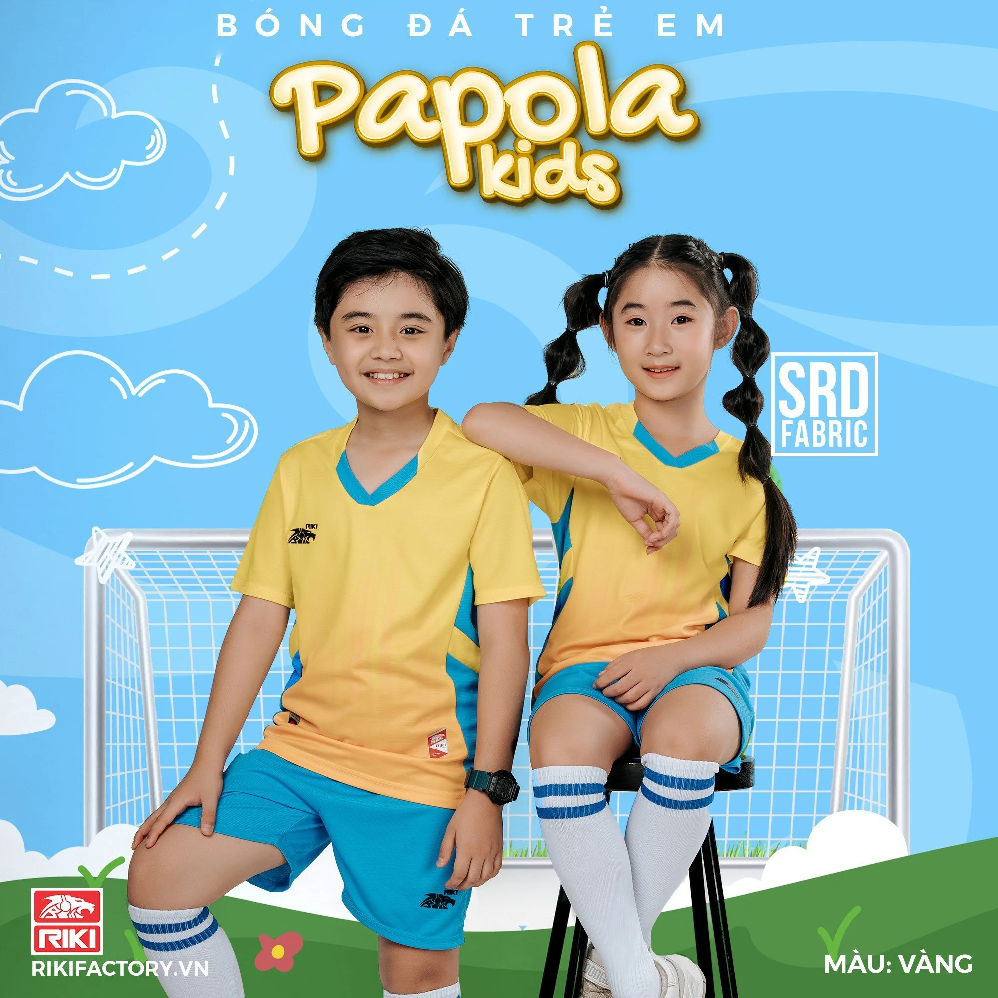 Áo Bóng Đá Không Logo Riki Papola Trẻ Em Vàng