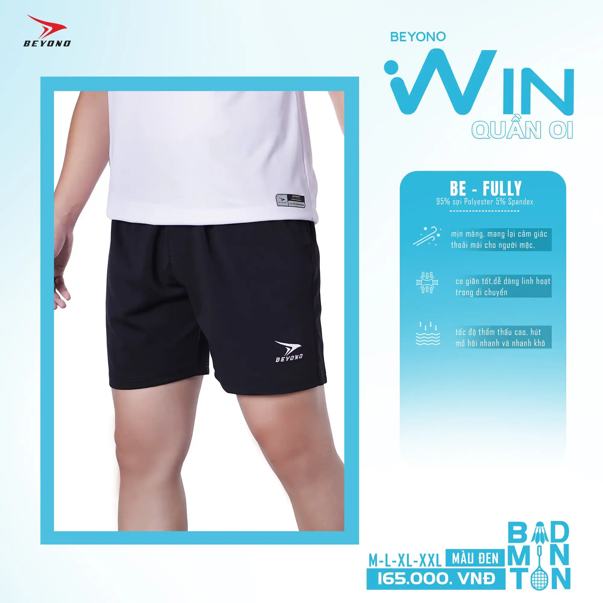 Quần Cầu Lông Beyono Win CL01 Nam Màu Đen