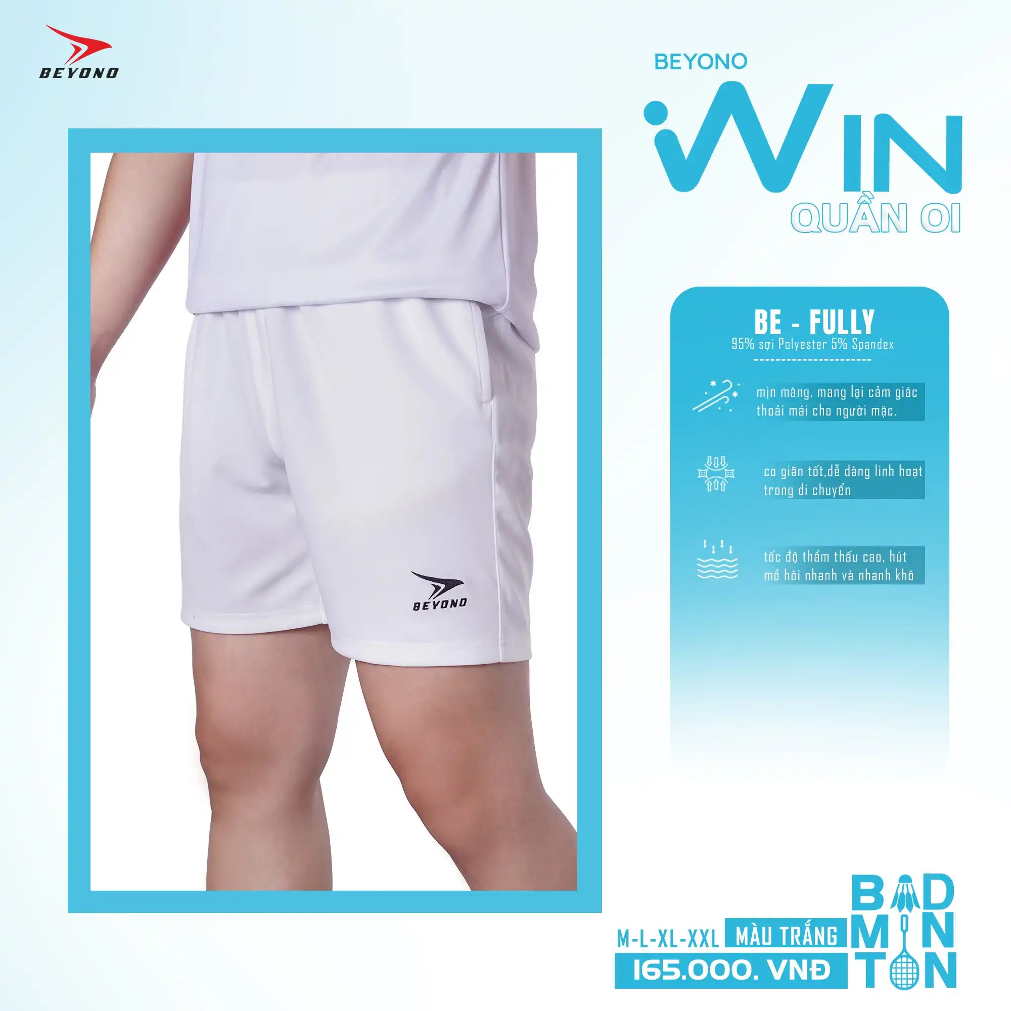 Quần Cầu Lông Beyono Win CL01 Nam Màu Trắng 