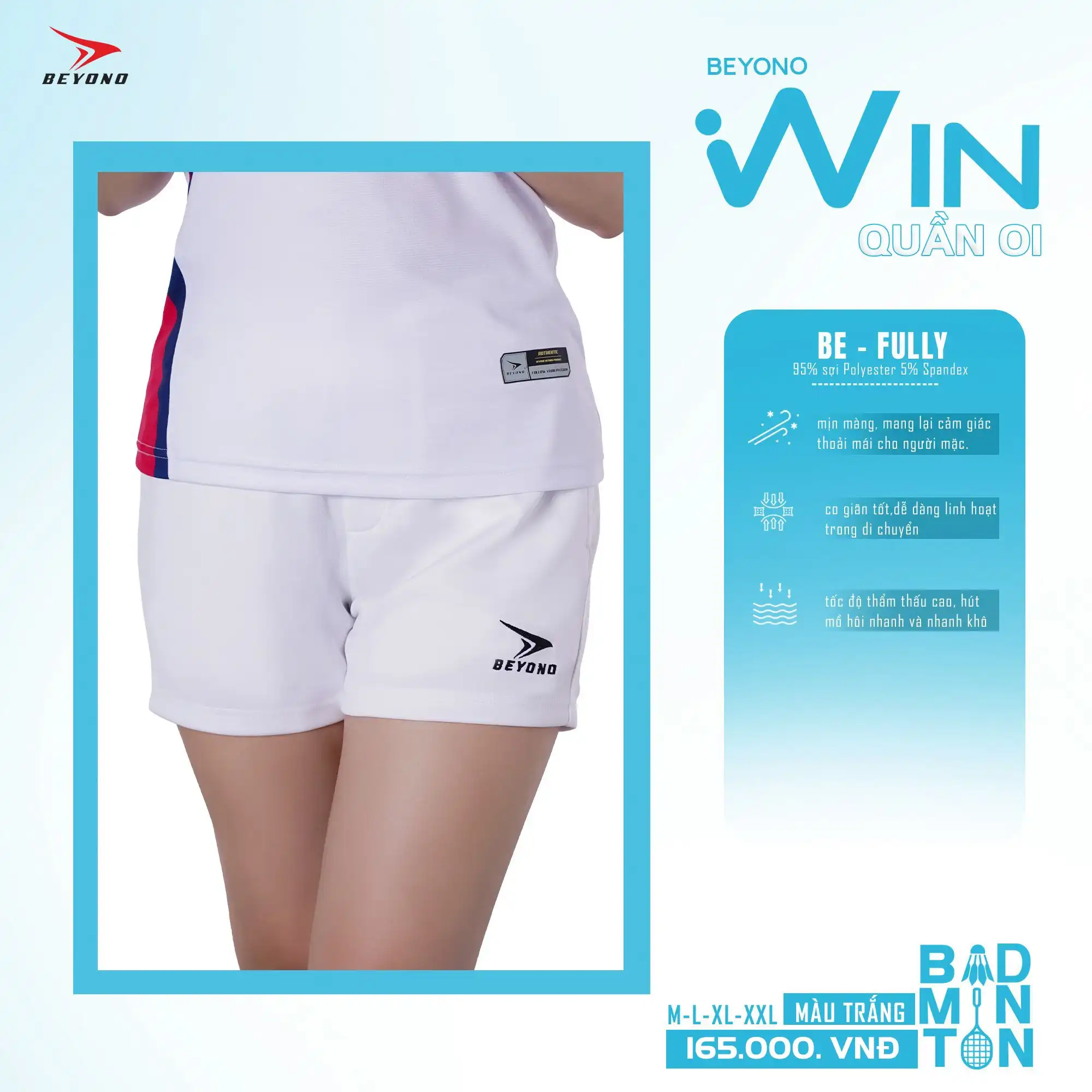 Quần Cầu Lông Beyono Win CL01 Nữ Màu Trắng 