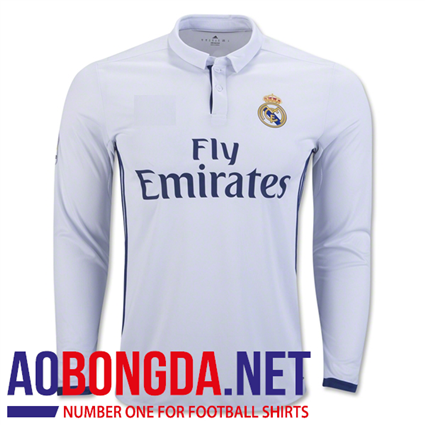 Áo bóng đá câu lạc bộ Real Madrid dài tay màu trắng, mùa 2016-2017