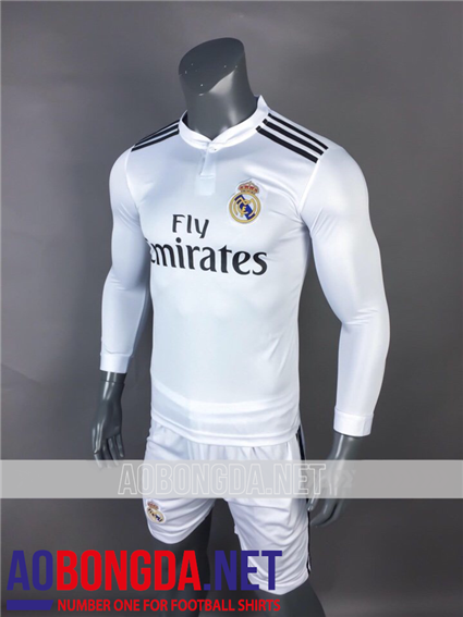 Áo bóng đá dài tay Real Madrid trắng mùa giải 2018-2019