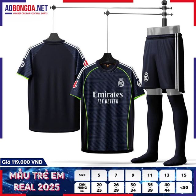 Áo Bóng Đá Câu Lạc Bộ Real Madrid Trẻ Em Đen Viền Chuối 2025-2026