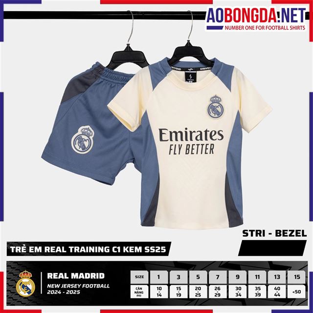 Áo Bóng Đá Câu Lạc Bộ Real Madrid Trẻ Em Kem 2024-2025