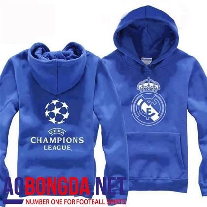 Áo nỉ mũ Realmadrid màu xanh