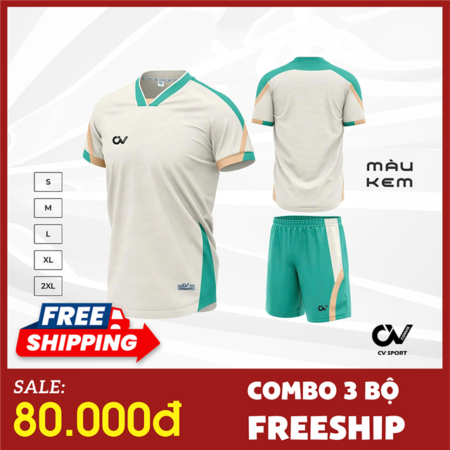[FREE SHIP TỪ 3 BỘ] Áo Bóng Đá Không Logo CV Fancol Kem