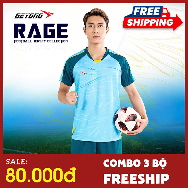 [ FREE SHIP TỪ 3 BỘ] Áo bóng đá không logo Beyono Rage Xanh Biển