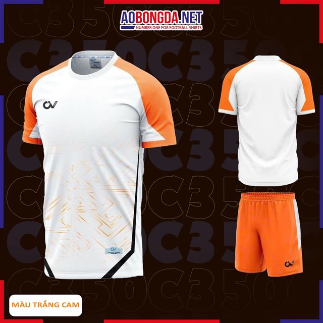 Áo Bóng Đá Không Logo CV C350 Trắng Cam 