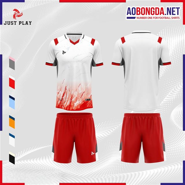 Áo Bóng Đá Không Logo JustPlay JSX Trắng Đỏ