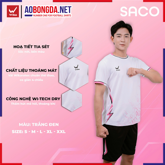 Áo Bóng Đá Không Logo Wika Saco Trắng Đen