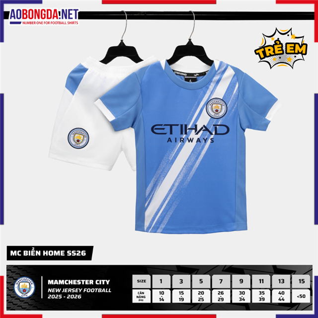 Áo Bóng Đá Câu Lạc Bộ Manchester City Trẻ Em Xanh Biển 2025-2026