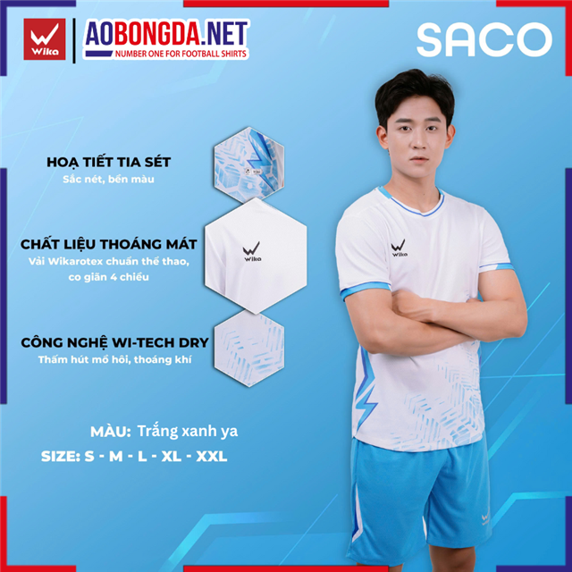 Áo Bóng Đá Không Logo Wika Saco Trắng Xanh Ya