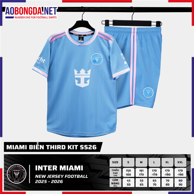 Áo Bóng Đá Câu Lạc Bộ Inter Miami Trẻ Em Xanh Biển Sân Nhà 2025-2026