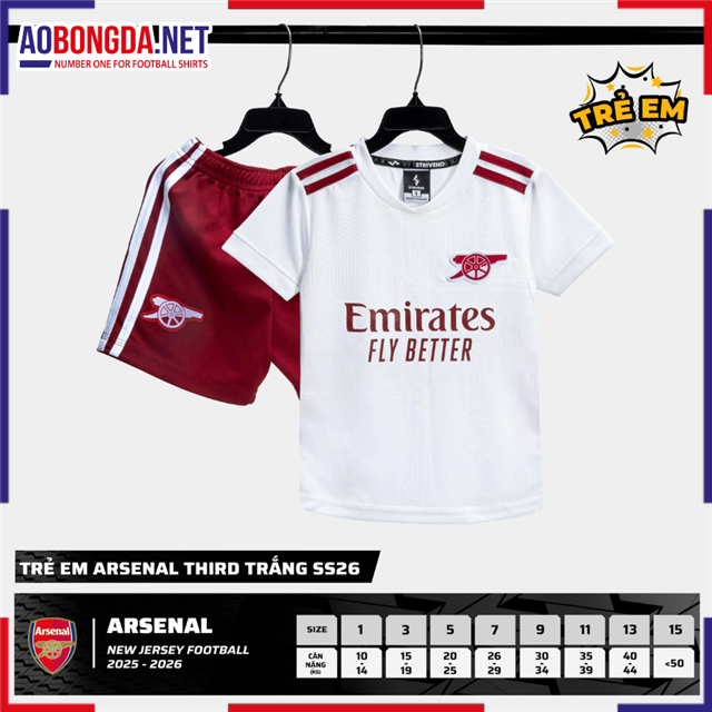 Áo Bóng Đá Câu Lạc Bộ Arsenal Trẻ Em Trắng 2025-2026