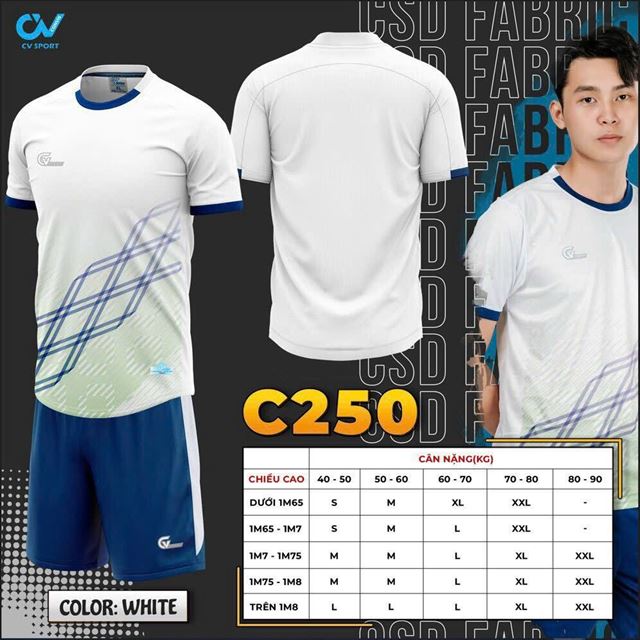Áo Bóng Đá Không Logo CV 250 Trắng