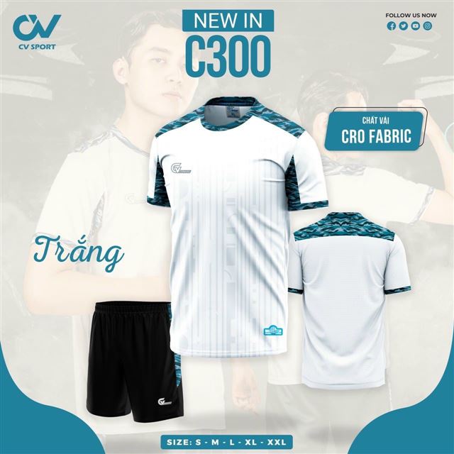 Áo Bóng Đá Không Logo CV C300 Trắng