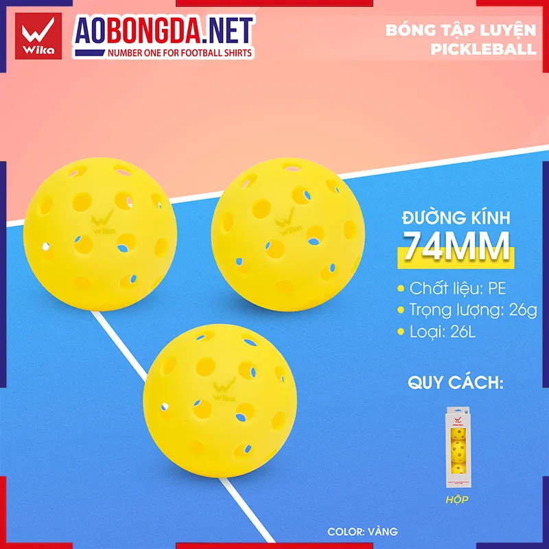 Hộp 3 Bóng Tập Luyện Pickleball Wika Vàng 26 Lỗ