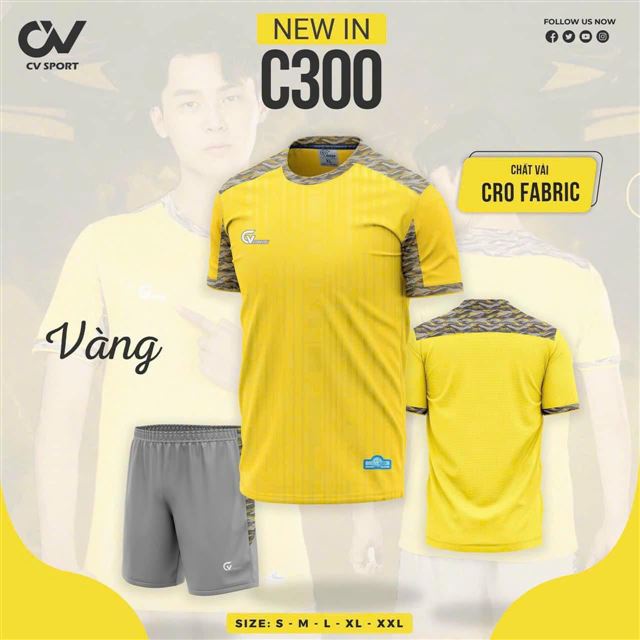 Áo Bóng Đá Không Logo CV C300 Vàng