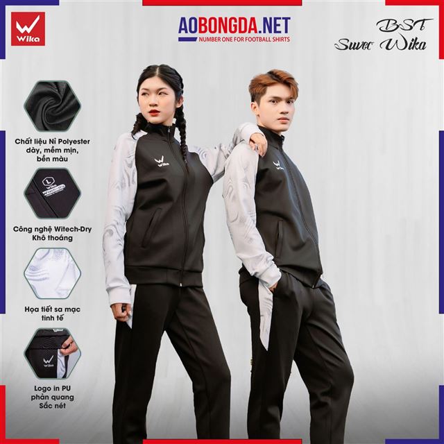 Bộ Quần Áo Nỉ Wika Suvec Trắng Đen